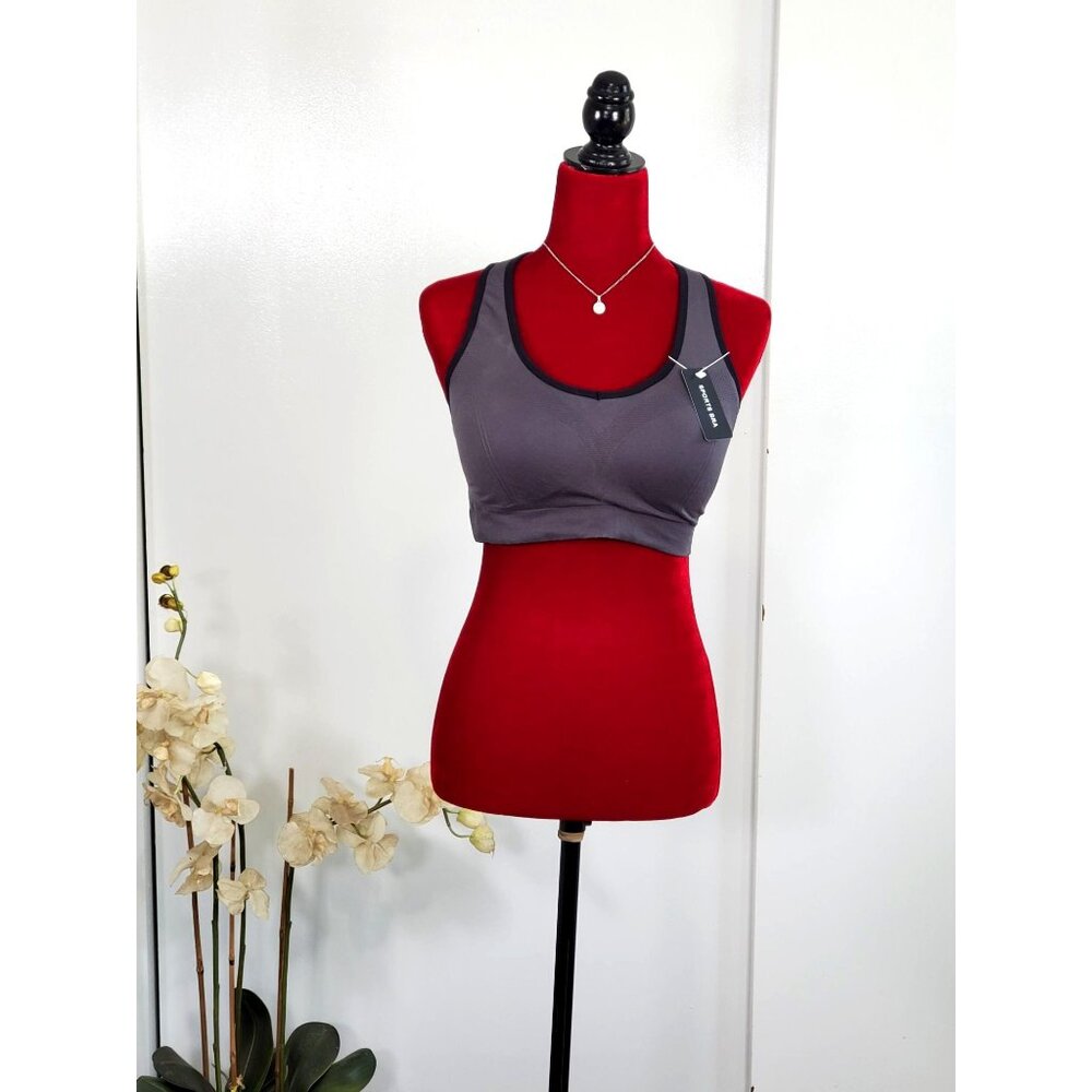NWT Sports Bra Women's Gray Nylon Spandex Padded Sports Bra Size 2XL 1137